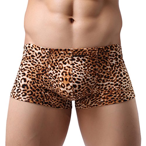 AIEOE Herren Boxershortse Unterhose Unterwäsche Retroshorts Leopard Muster Brief Gelb XL=EU M-L