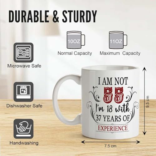 Image of 55th Birthday Gifts for Women Men - I'm Not 55 I'm 18 with 37 Years of Experience Mug - 55-Year-Old Present Ideas for Wife, Husband, Sisters, Brothers, Friends, Coworkers - 11 oz Coffee Mug