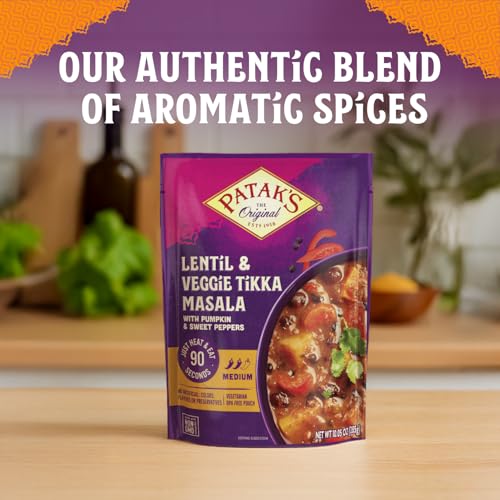Image of Patak's Lentil & Veggie Tikka Masala - Vegetarian Indian Curry w /Lentils, Beans, Pumpkin, Sweet Potatoes & Vegetables - Ready-to-Eat Microwaveable Meal - Serve with Rice or Naan - 10.5oz (Pack of 1)