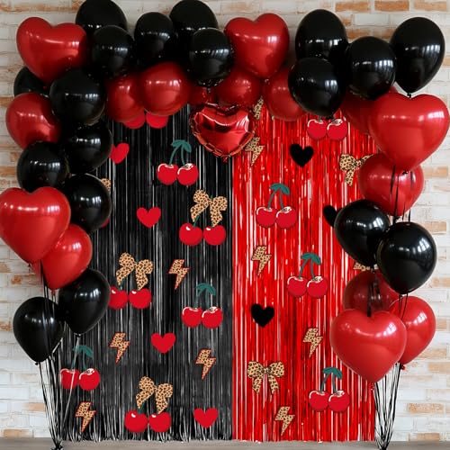 Image of 4 Pack 3.2x8.2ft Cherry Leopard Print Foil Fringe Curtains