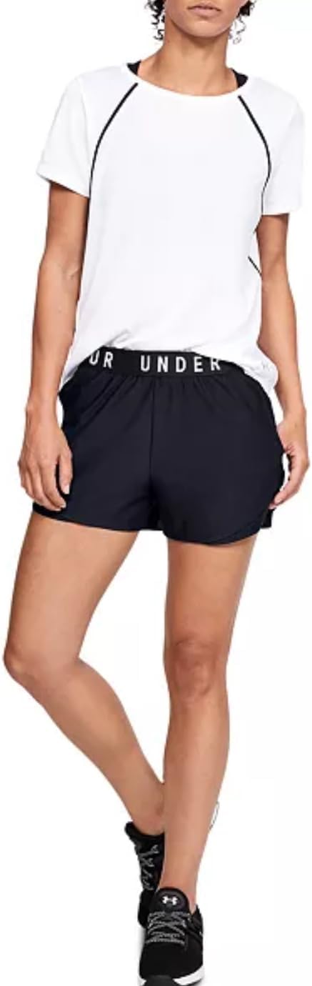 Under Armour Women's Tech Play Up Short, 3" Inseam Low Rise with Pockets, Quick Dry, Athletic Shorts for Workout, Running, and Gym, Black/White, Small - Image 2