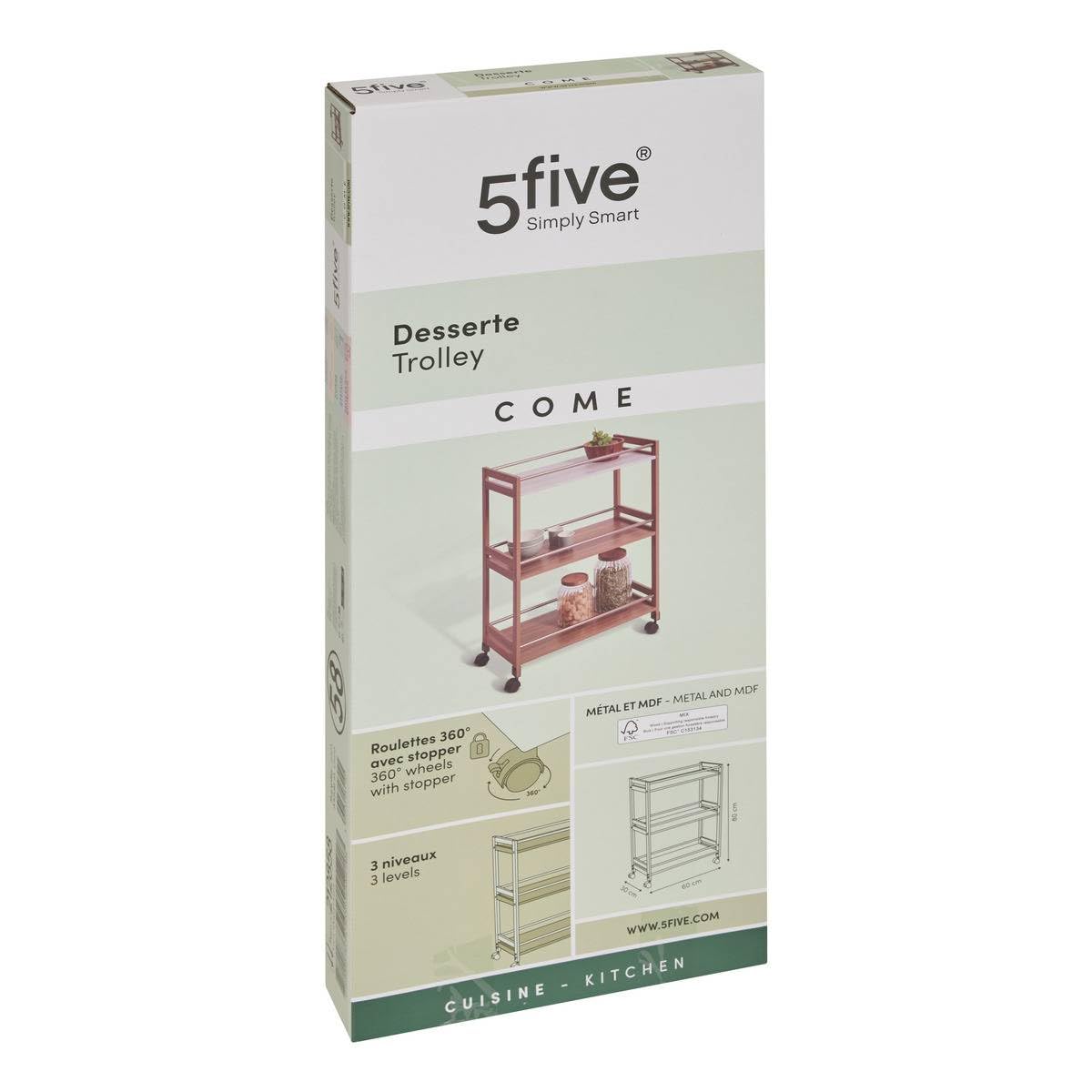 5five - desserte 3 niveaux come l30cm bois et effet marbre