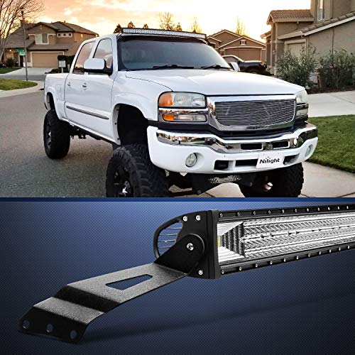 Image of Nilight 90030B 2PCS 50 inch Curved LED Light Bar Bracket at Upper Windshield Roof Cab for 99-06 Chevy Silverado Suburban Avalanche Tahoe & GMC Yukon Sierra, 2 Years Warranty,Black