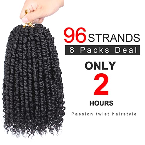 Xtrend 8 Inch 8Packs 12 Strands/Pack Short Black Pre-twisted Passion Twist Hair Pre looped Black Passion Twist Synthetic Braiding Hair Extensions for Black Women(1B#) - Image 4