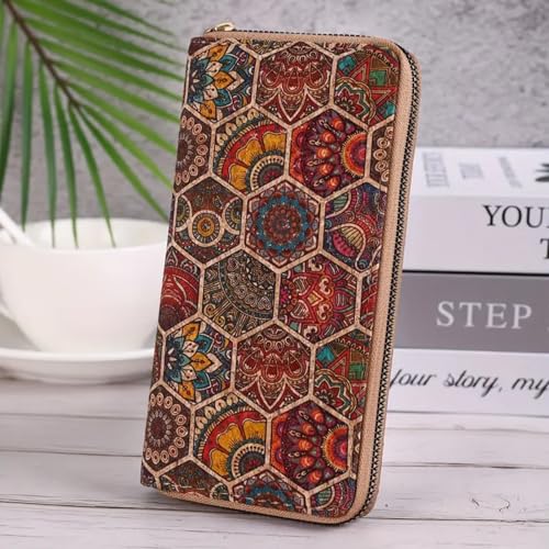 Vegan Leather Long Wallet For Women, Wallet Women Floral Print Clutch Coin Purse, Bohemian Style Vintage Faux Credit Card Holder