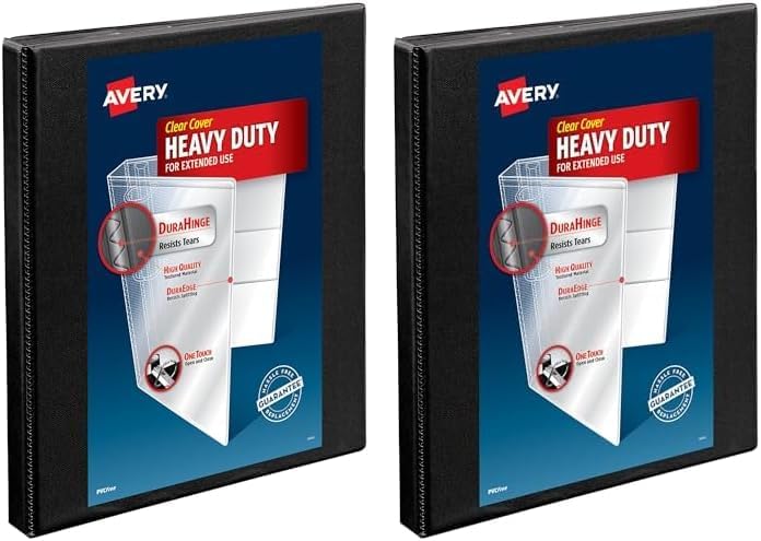 Avery Carpeta antiadherente de 3 anillas, anillos inclinados de 12 pulgada, capacidad para 135 hojas, color negro (05233) (paquete de 2)