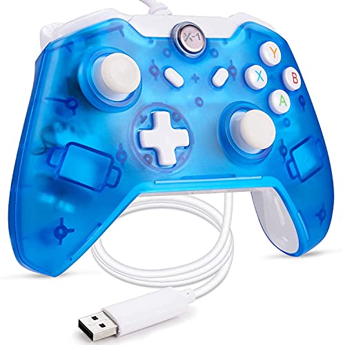 LUXMO PREMIUM Wired USB Controller for Xbox One, Xbox 1s Controller Joystick Gamepad Remote with Vibration LEDs Flicker Function for Xbox One Console PC Windows 7/8/10 (Transparent Blue)