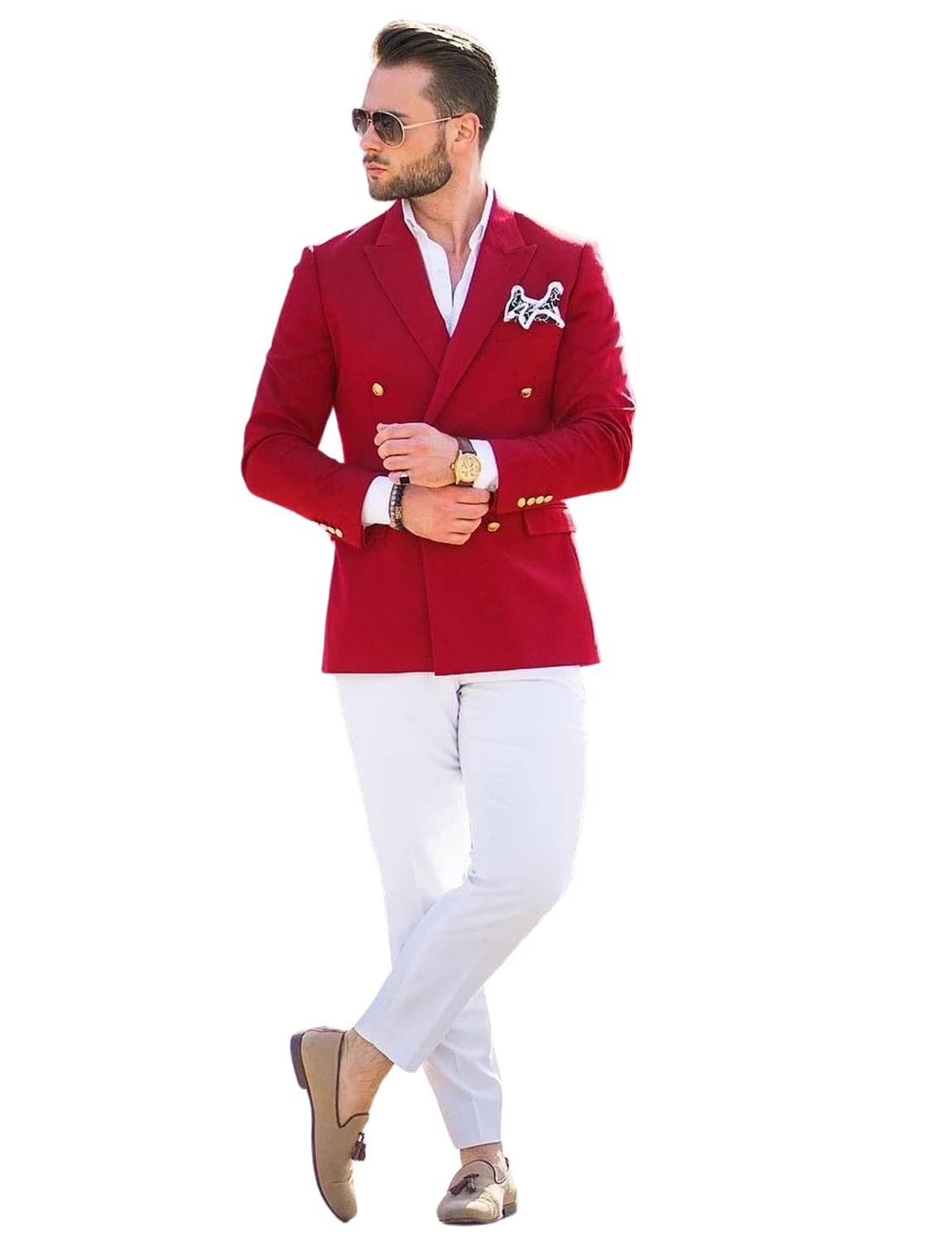 Uomo Doppio Petto Vestito 2 Pezzi Cena Sposo Smoking Giacca Pantaloni