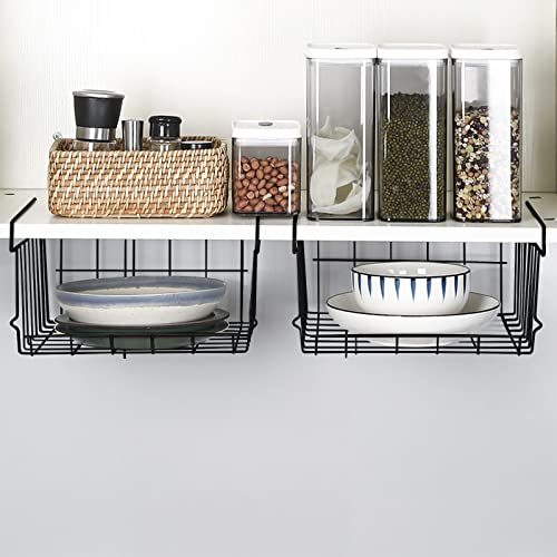 4 Pack Under Shelf Cabinet Cupboards Storage Baskets, Metal Wire Hanging Slide-In Baskets Basket Shelf, Fruit Towel Book Storage Rustic Snack Organizer For Kitchen Pantry Bathroom Office #TOP7