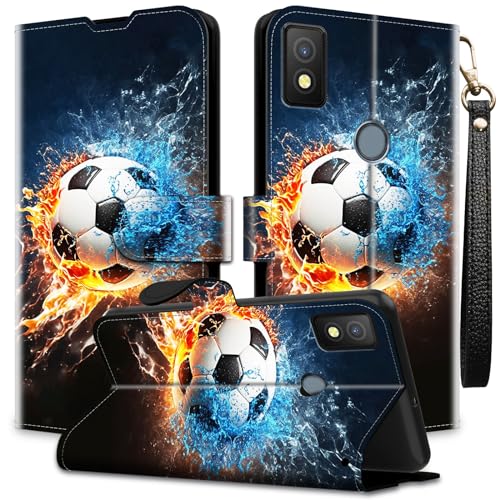 AIRWEE for Cricket Icon 4 Wallet Case with RFID Blocking, Flip Cover with Kickstand Card Slot, Shockproof Full Protection and Wrist Strap for Cricket Icon4 WTCKT01 Case Wallet, Soccer Ball