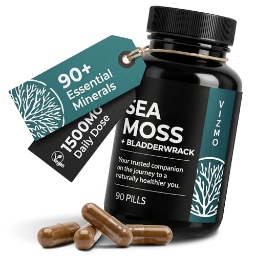 Irish Sea Moss Kapseln 1500mg Tagesdosis 90 Kapseln - Natürliches Irisches Seemoos & Blasentang Chondrus Crispus - Frei von Magnesiumstearat Vegan Ohne Zusatzstoffe - Nahrungsergänzungsmittel