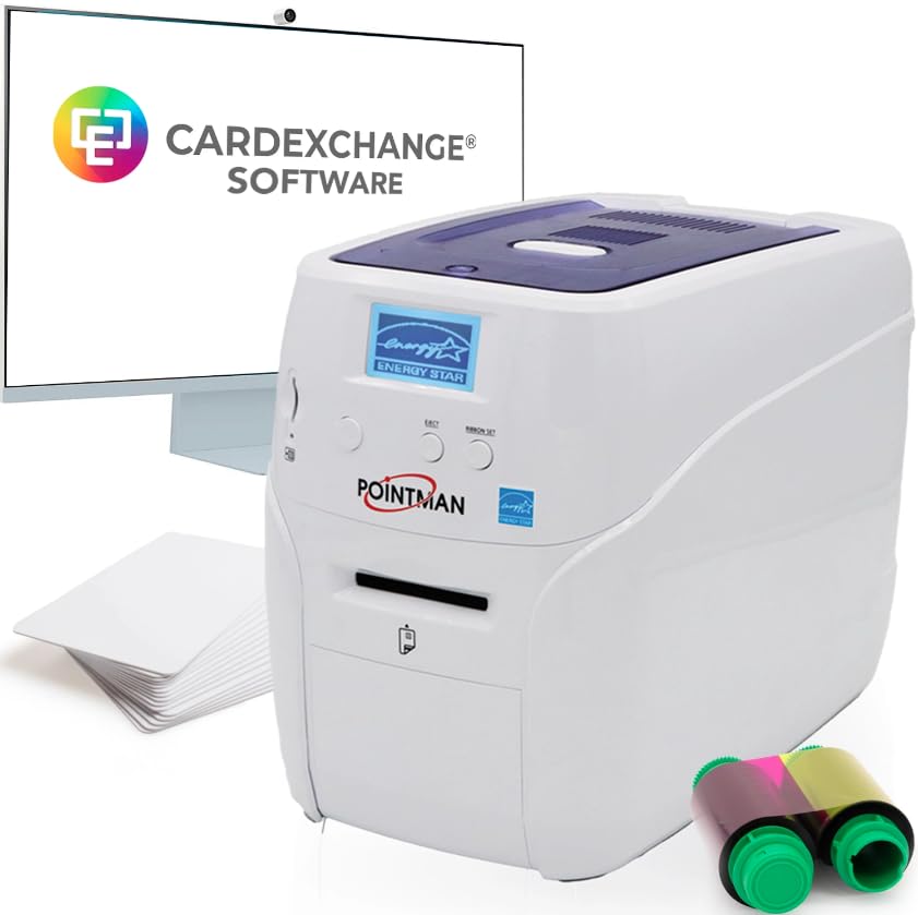 SKE-Direct Pointman Nuvia N10 ID Single Side ID card printer Bundle included Ribbon and PVC cards & Software *everything to get started*