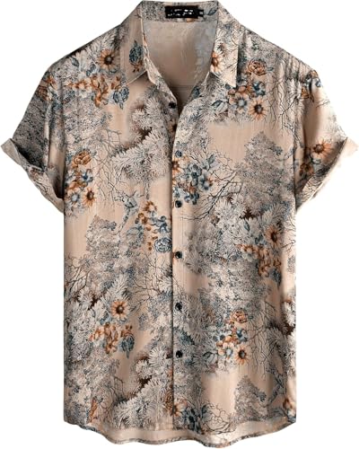 Image of NoseQueen Floral Print Cotton Multi-Colored Short Sleeve Button Down Beach Outfits for Men Shirt