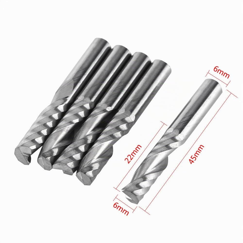 Punte per frese 5Pcs 6mm Shank Single flauto End Mills Utensile per punte trapano Carburo di tungsteno Router CNC Frese per legno Alluminio Acciaio PCB Circuiti in PVC Fibra di carbonio acrilica