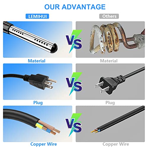 Immersion Water Heater, 2000W Portable Bucket Water Heater With Lcd Thermometer, Stainless Steel Guard Submersible Water Heater, Heat 5 Gallons Of Water In Minutes For Bathtub #TOP2