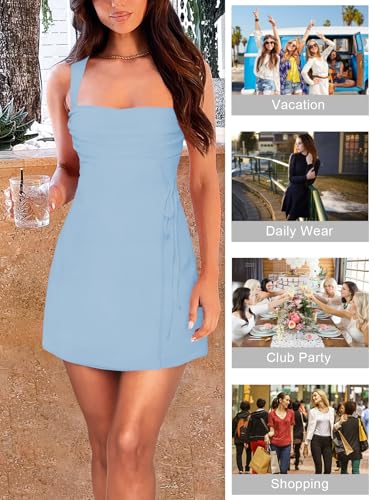 Image of Women's Sexy Ruched Mesh Midi Short Dresses for Women Square Neck Fitted Elegant Club Party Cocktail Dress