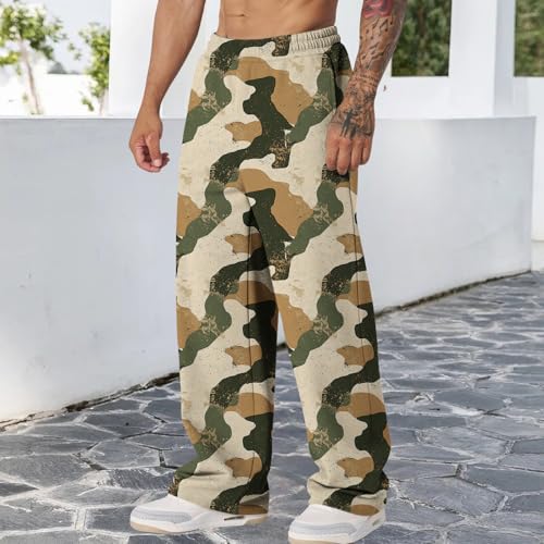 Men's Forest Print Loose Fit Pants with Elastic Waistband Outdoor Straight Leg Trousers for Hiking Adventure2