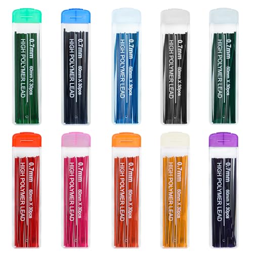 Sozize 10 Color Lead Refills 300 Pieces Colored Mechanical Pencil Lead Refills for Home Offices, 0.7 mm HB