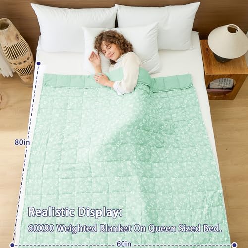 Image of 25 lbs weighted blanket Queen Size for Adults (60 inchx 80 inch, Cyan) Cooling Heavy Blanket for Sleeping Perfect for 240-260 lbs, Winter Thick Breathable Blanket with Premium Glass Bead, Machine Washable