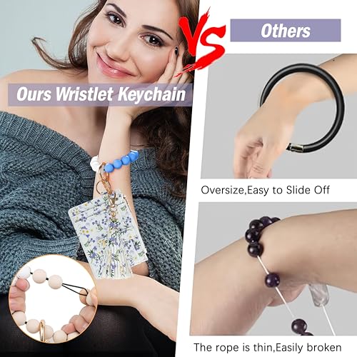 Image of KNGITRYI Wristlet Wallet for Women,RFID Keychain Wallet with Beaded Strap | 8 Card Slots,ID Window,Zipper Pocket,Leather Tassel,Compact Design