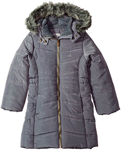 Calvin Klein Big Girls' Long Puffer Jacket, Aerial Dark Grey, Small (7)