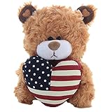 Plushland American Pillow Qbeba Bear, Plush Stuffed Animal Toy Holding a Heart Printed American...
