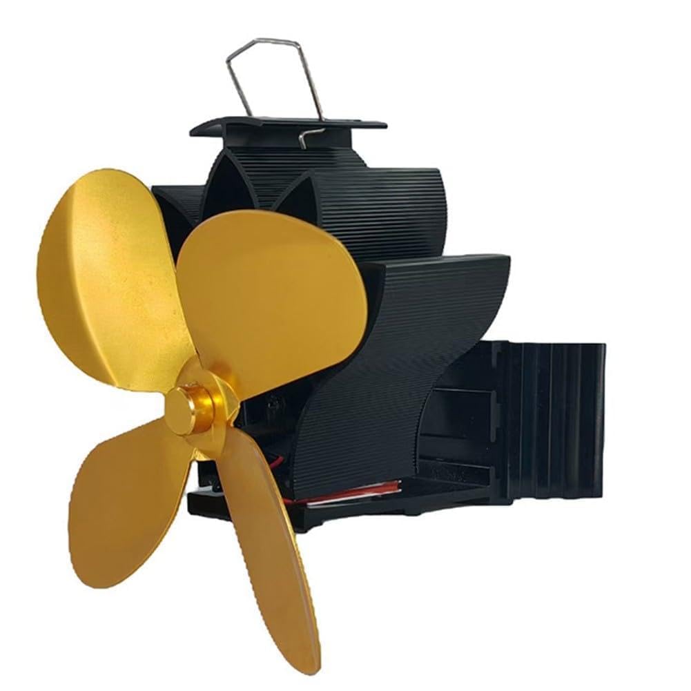 Lecreatekit Wärmebetriebener Holzofenventilator, leises Kamingebläse aus Aluminiumlegierung für effizientes Heizen, Gold und Schwarz