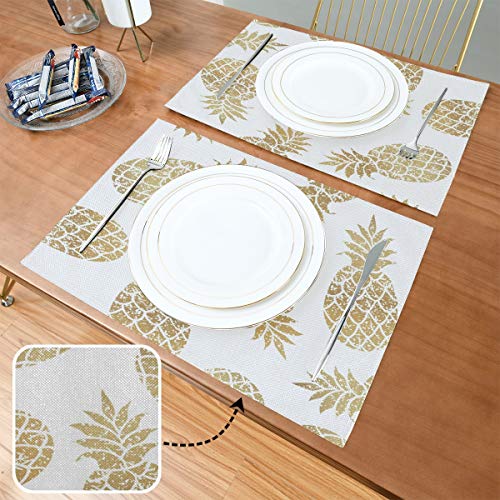 Bardic XG39012985P380C415S783 Placemats Imitation Linen Stain Resistant Washable Table Mats Gold Pineapple 12 X 18 Inches Kitchen Dinner Table thumb #1