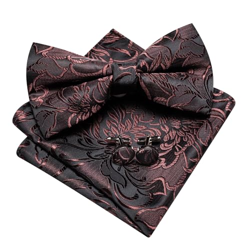 Image of YOHOWA Paisley Striped Men Bow Tie Pre-Tied Formal Adjustable Colorful Bowties Handkerchief Cufflinks Set Wedding Party