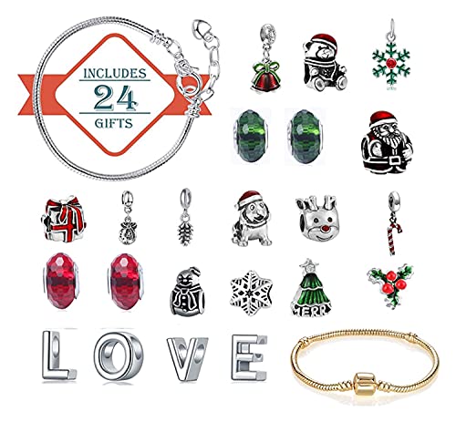 LIXSLT Lot de 24 bijoux de Noël Calendrier compte à rebours 24 jours avec bracelet à breloques Cadeau pour enfants Taille B Cover