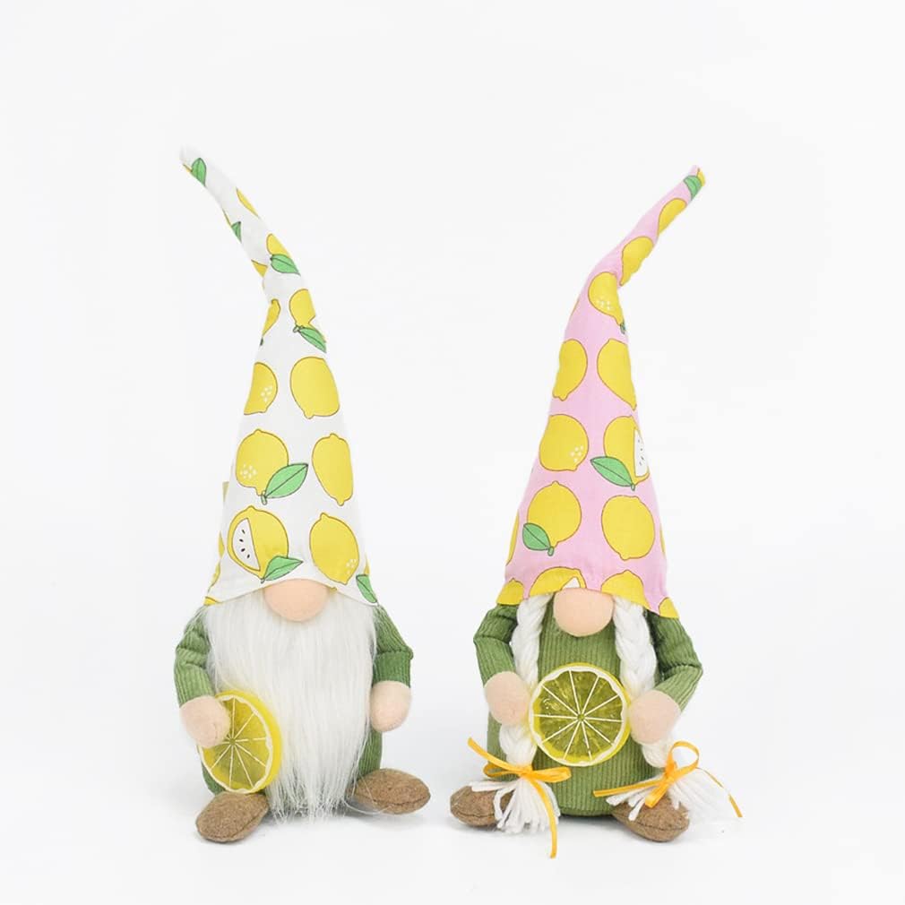 Exquisite Summer Gnomes Home Decoration Set of 2 Novelty Gnome Gifts - 15.5" Stuffed Gnome Plush Holding 3D Lemon Slices, Rustic Farmhouse Kitchen Tiered Tray Wedding Party Decor