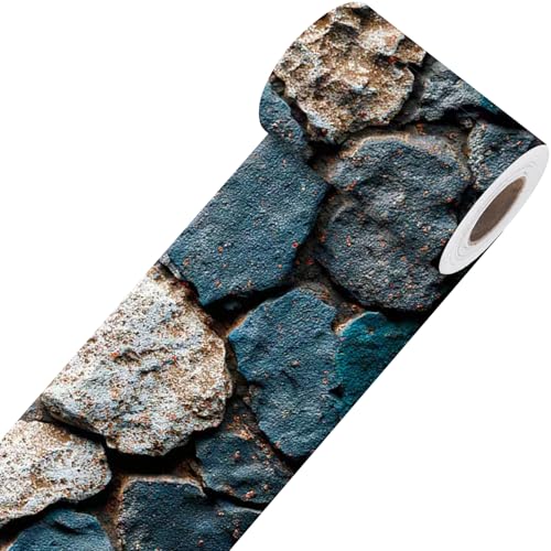 Image of Nuxovilar Textured Stone Peel Stick Wall Border PVC 3.94x16.4' | Wall Trim, Molding Decal, Peel Stick Border, Adhesive Frame, for Bedroom, Kitchen, Living Room (Textured Stone)