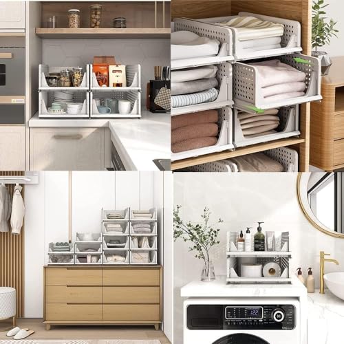 Image of Wardrobe Organizer For Storage TEKCOOL Storage Organizer | Wardrobe Organizer For Clothes | Cupboard Organizer | Foldable Shirt Stacker Box | Cloth Box for Almirah | Closet Storage Basket | Pack of 1;
