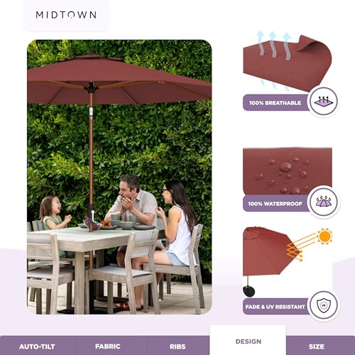 Image of Midtown Umbrellas Wooden 2-8 Ft Patio Umbrella, Cherry Canopy