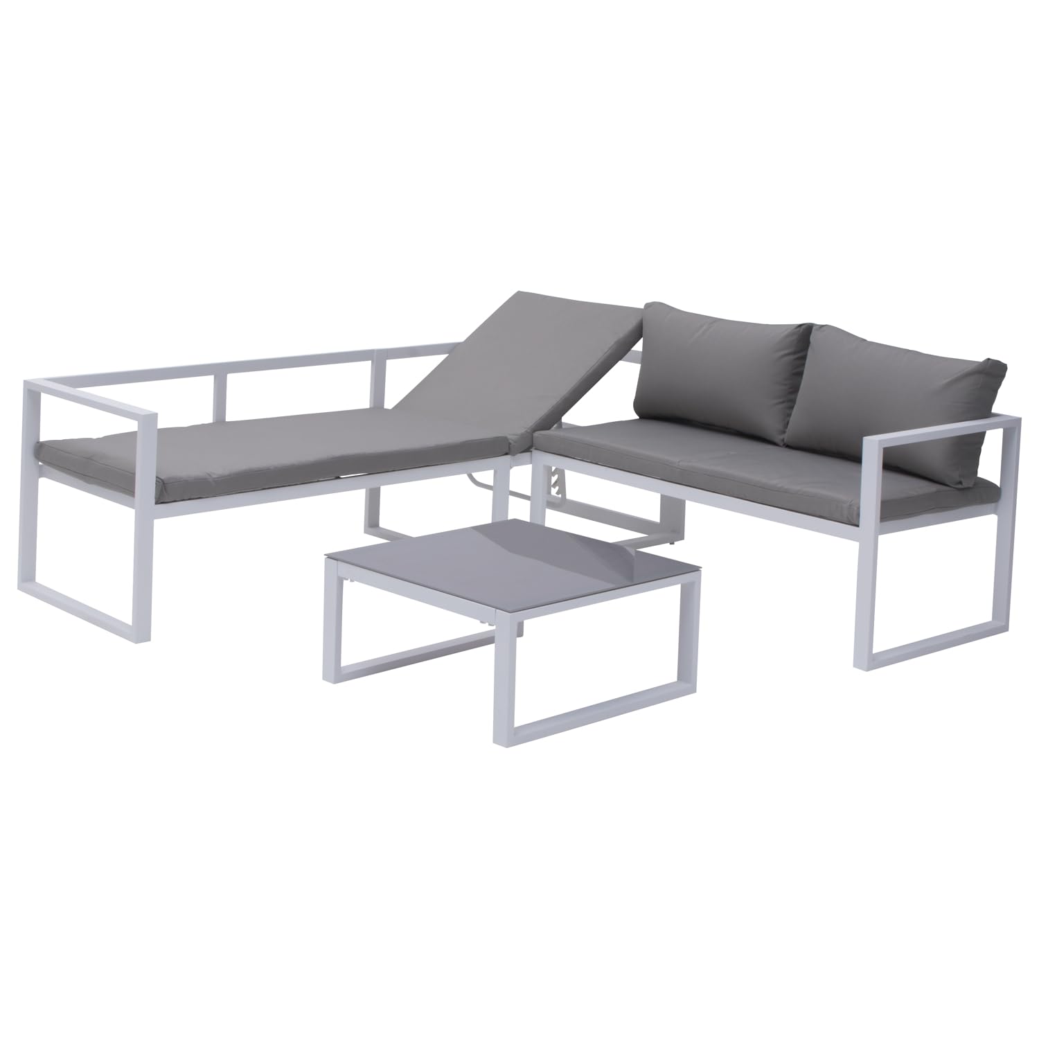 Happy Garden Salon de Jardin modulable Ibiza en Tissu Gris 4 Places - Aluminium Blanc