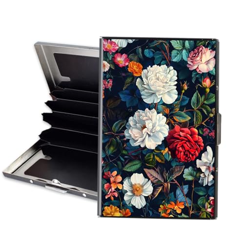 Metal Wallet, Minimalist Aluminum RFID Wallet & Credit Cards Wallets, Colorful Floral Slim Mini RFID Blocking Credit Card Holder for Men & Women, 6 Slots Front Pocket Card Case