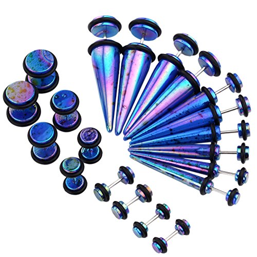 Top Plaza Acrylic Taper Spike Fake Cheater Illusion Unisex Men Ear Stud Plug Earrings Kit Set (Deep Blue)