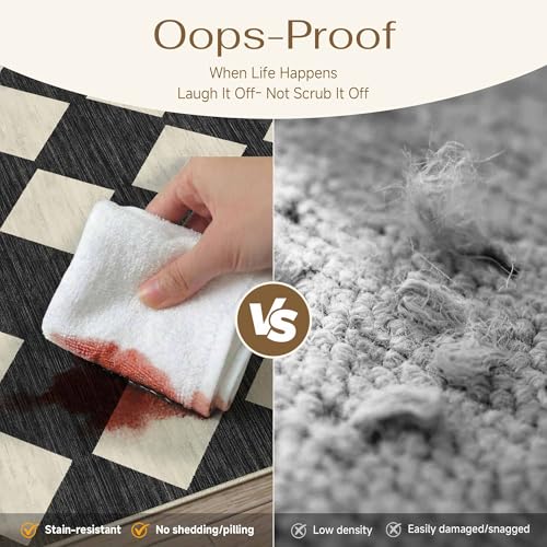 Image of PureCozy Black 8x10 Washable Area Rug Living Room Non Slip Checkered Carpet