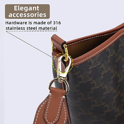 Vachetta Leather Strap for Celin Bucket Bag, Multi Length Handmade Cowhide Crossbody Purse Strap for Handbag 【1.5inch Wide 35.4inch Long, Caramel (Caramel Thread)】3