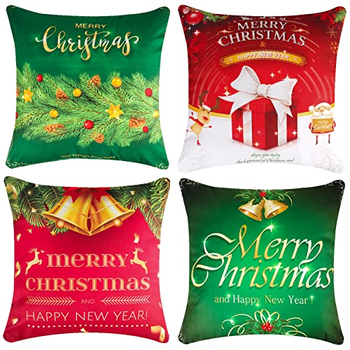 YJT-smyer Christmas Pillow Covers 18 x 18 Set of 4 Christmas Pillows Decorative Throw Pillows Covers,for Couch Sofa Holiday Christmas Decorations Pillow Cases,Xmas Home Cushion Throw Pillows Decor
