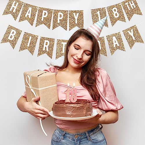 Image of Pre-Strung Happy 18th Birthday Banner - Gold Glitter Birthday Banner