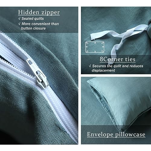 Image of XZ XIFA 100% Washed French Flax Linen Duvet Cover Set - 3 Pieces, Cooling & Textured Farmhouse Bedding for Hot Sleepers, with Zipper Closure (Blue, Queen)