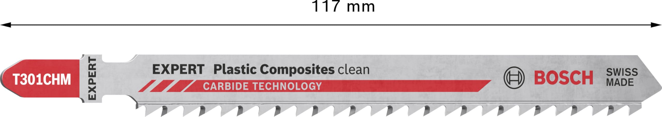 Bosch 3x Hoja de sierra de calar EXPERT Plastic Composites Clean T301CHM (para Madera plástica WPC, Compuesto de superficie sólida, Longitud 117 mm, Professional Accesorios Sierra de calar)