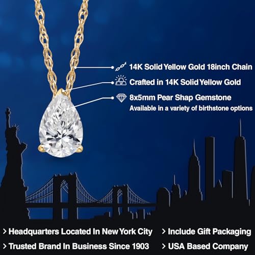 Gem Stone King 14K Yellow Gold Gemstone Birthstone Teardrop Pendant Necklace | Pear Shape 8X5MM | Gold Necklace For Women | With 18 Inch Gold Rope Chain2