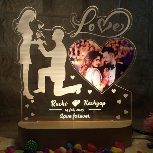 Image of Personalized Multi LED Night Light with Custom Photo & Names, Proposal Design, Heart-Shaped Display, Customizable Wedding Gift for Couples, Anniversary, Valentine's Day, Proposal Keepsake