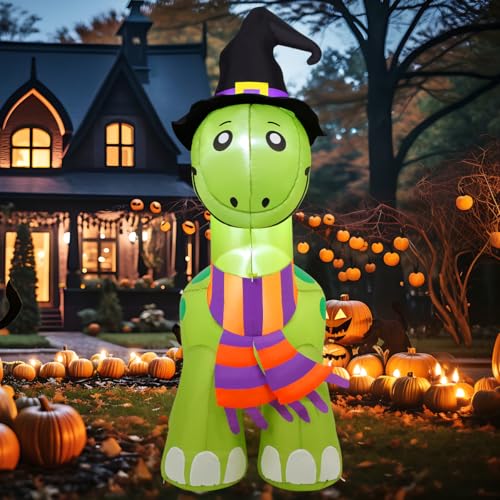 COMIN 6 FT Tall Halloween Inflatables Dinosaur Outdoor Decorations Blow Up Yard Decoration with Built-in LED for Yard Garden Party Lawn