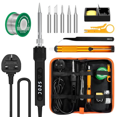 120W LED Soldering Iron Kit 7s Fast Heating Adjustable Temp 180-520C Auto Sleep Precision Welding Tools Electronics Repair with Solder Wire 5 Soldering Iron Tips Desoldering Pump Stand Tweezers