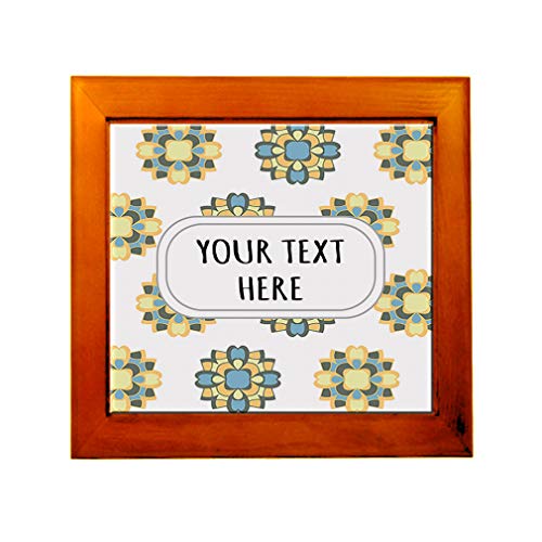 Ceramic Tile in Wood Frame Custom Spanish Design 2 Pattern Yellow Blue Adults