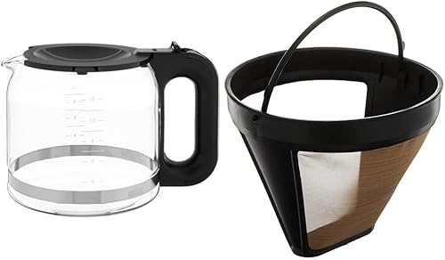 Braun Cafetera de repuesto para cafetera, 12 tazas, filtro de café permanente de vidrio y tono dorado, reutilizable, con forma de cono #4, no