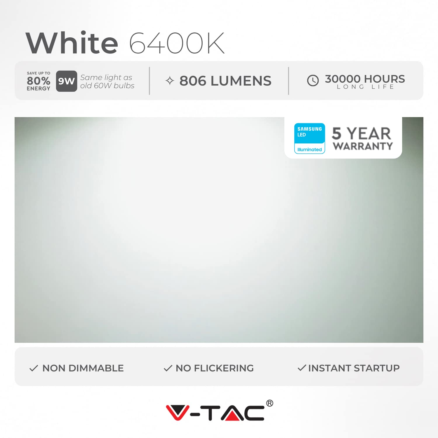 V-TAC - Lampadina LED E27, 9 W (sostituisce 60 W), luce bianca fredda, confezione da 5